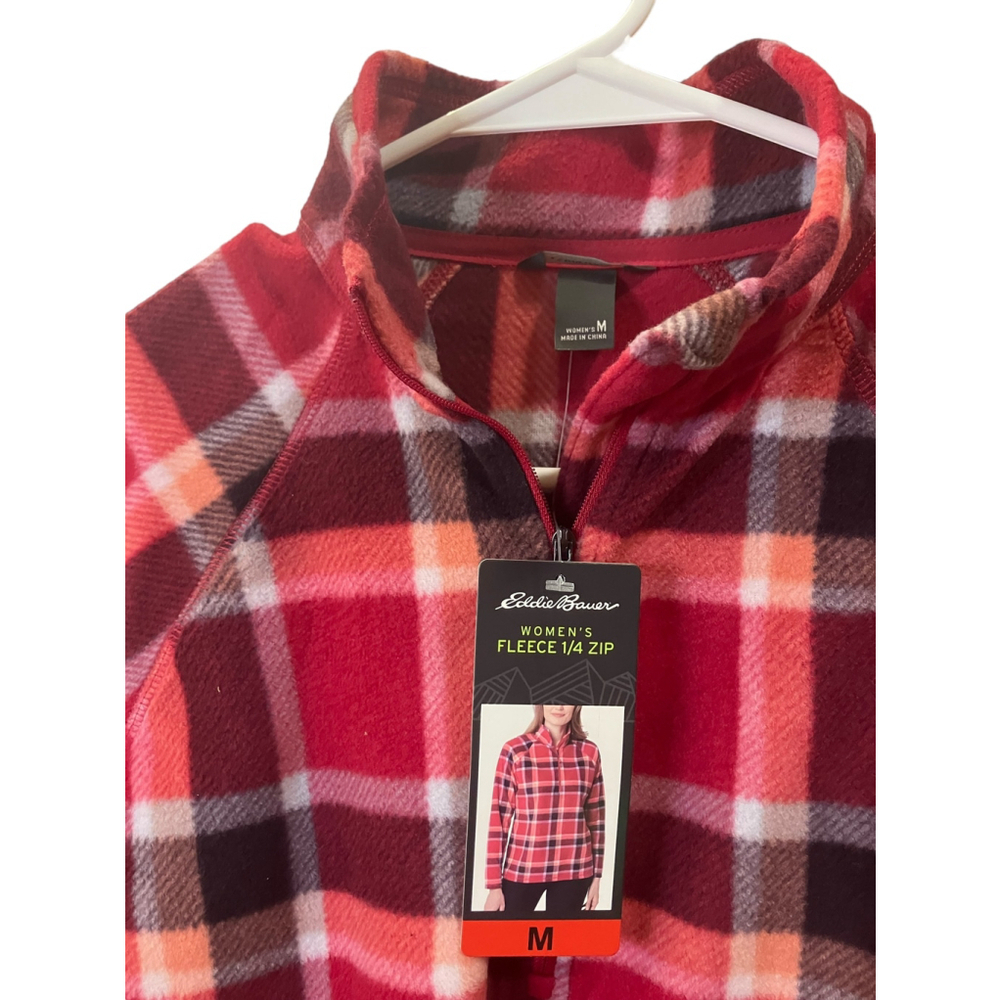 Eddie Bauer Dark Berry Red Plaid Lightweight Fleece 1/4 Zip Size M NEW - Picture 5 of 11